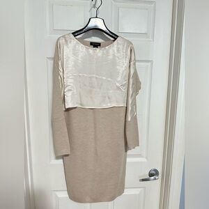 Club Monaco100%wool knit sweater long sleeve short dress with silk accent sizeXS